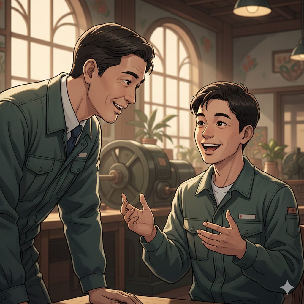 日本人スタッフと外国人スタッフの交流風景